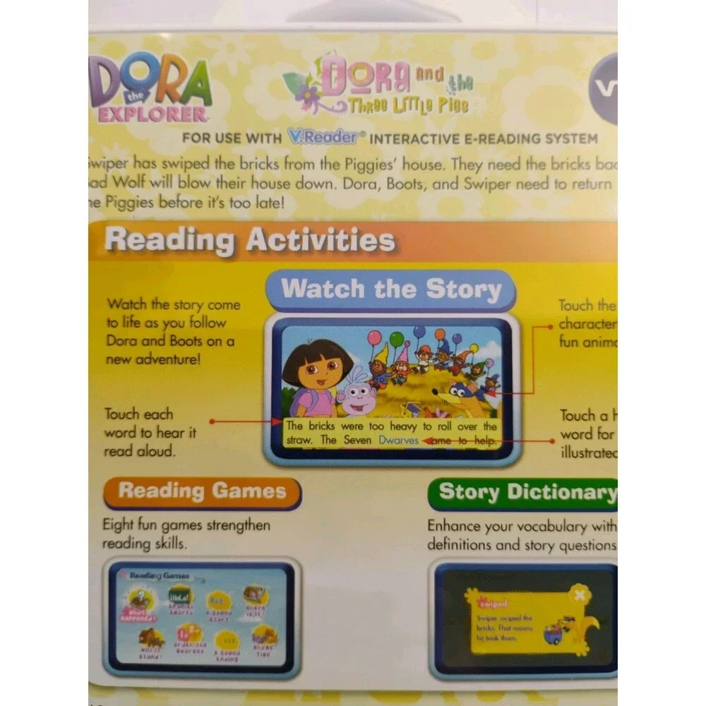 VTECH V.READER Interactive E-Reading System Game DORA and The 3 Little Pigs